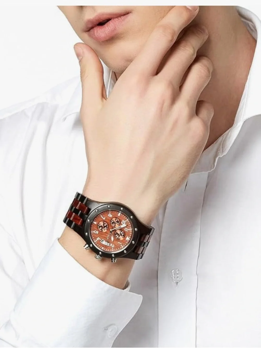 Anthology W109D Sub-dials Wooden Watch Quartz Analog Movement Date Wristwatch